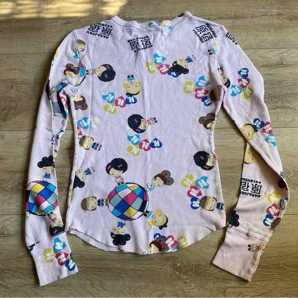 Y2K Harajuku Lovers pink thermal waffle knit  long sleeve teeshirt Kawaii - Picture 2 of 4